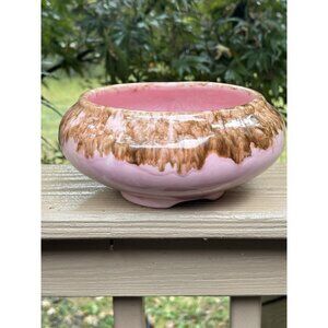 Vintage Frank Mareno California Pottery Planter Bowl Pink Brown Drip Glaze MCM